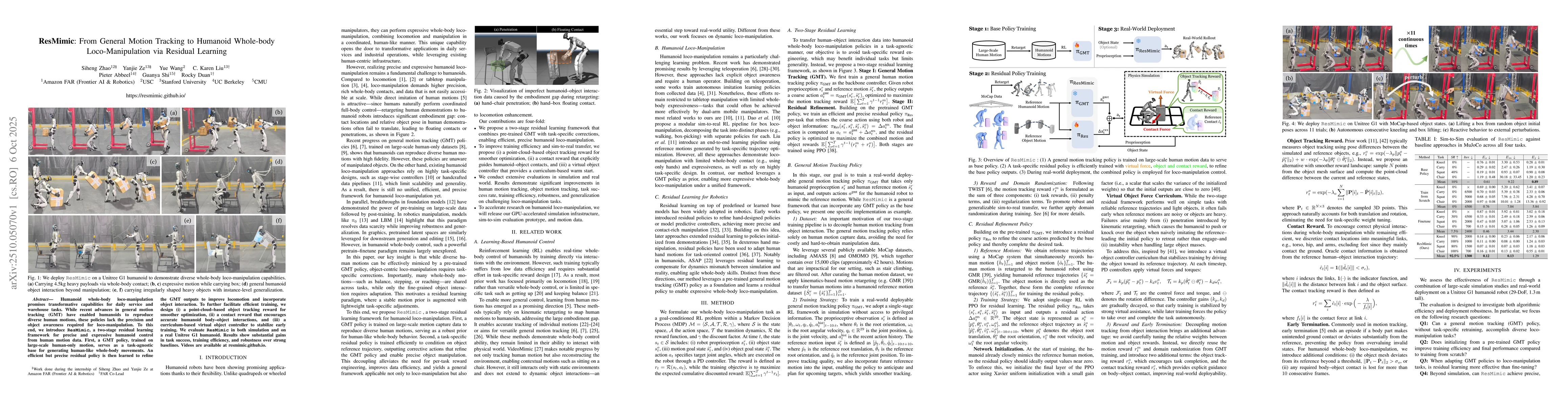 Thumbnail for ResMimic: From General Motion Tracking to Humanoid Whole-body
  Loco-Manipulation via Residual Learning