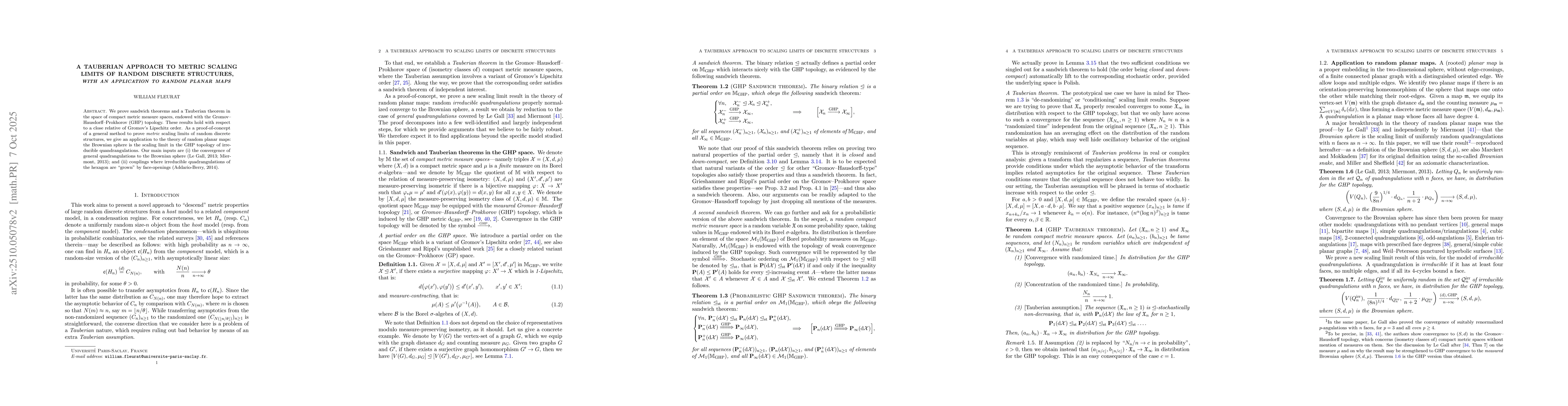 Thumbnail for A Tauberian approach to metric scaling limits of random discrete
  structures, with an application to random planar maps