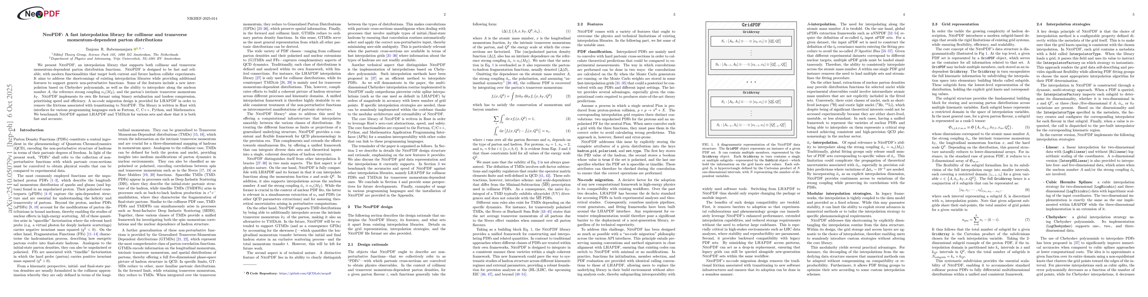 Thumbnail for NeoPDF: A fast interpolation library for collinear and transverse
  momentum-dependent parton distributions