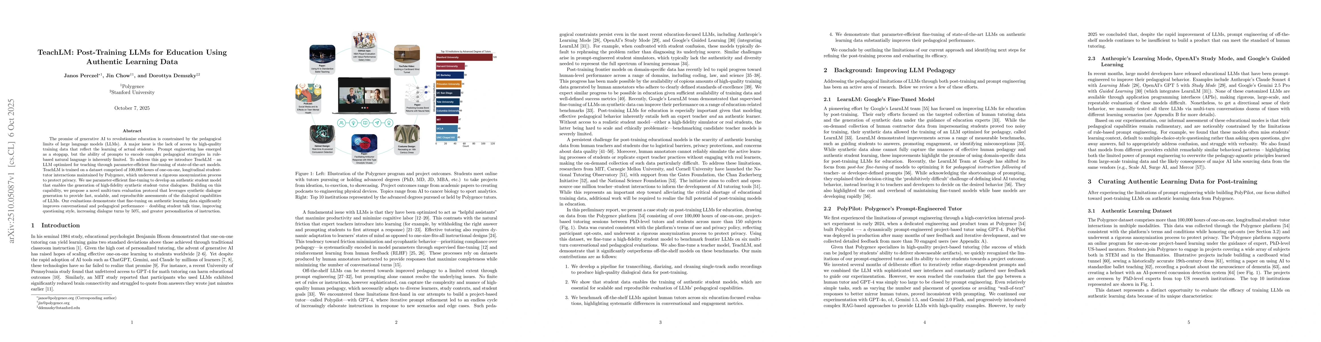 Thumbnail for TeachLM: Post-Training LLMs for Education Using Authentic Learning Data