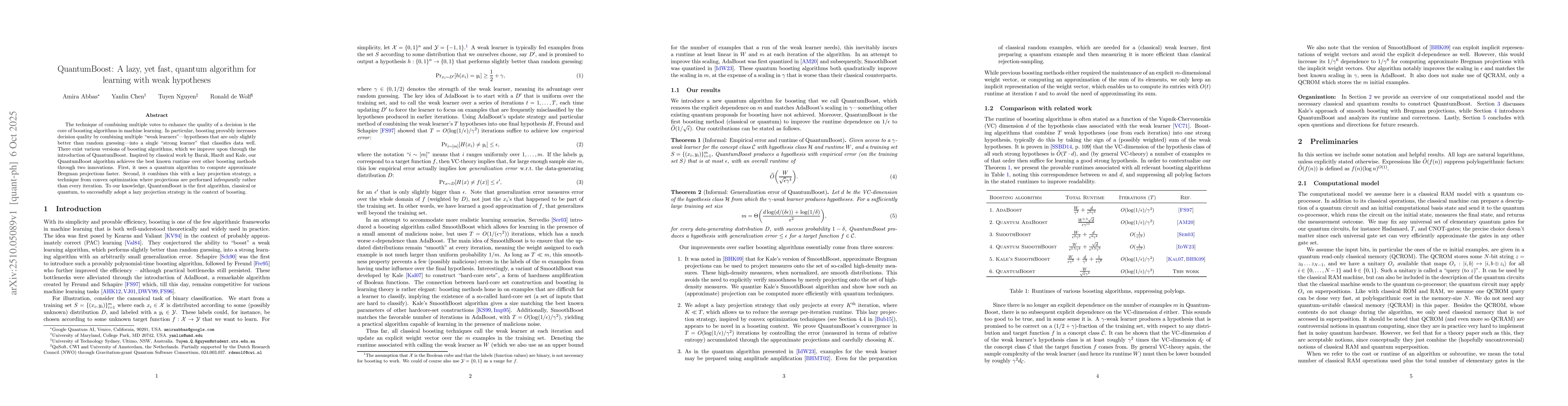 Thumbnail for QuantumBoost: A lazy, yet fast, quantum algorithm for learning with weak
  hypotheses