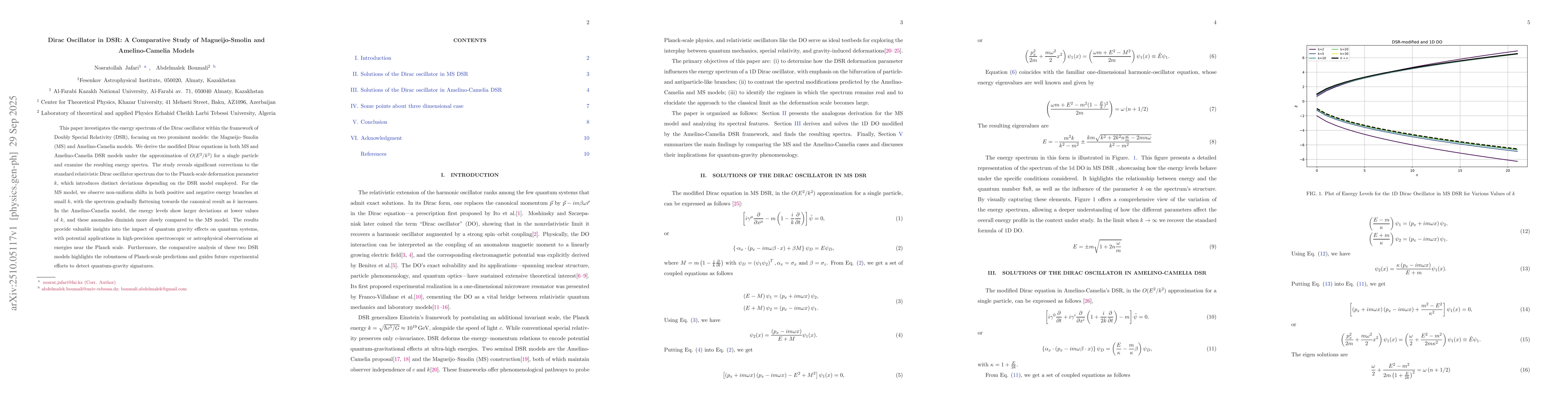 Thumbnail for Dirac Oscillator in DSR: A Comparative Study of Magueijo-Smolin and
  Amelino-Camelia Models