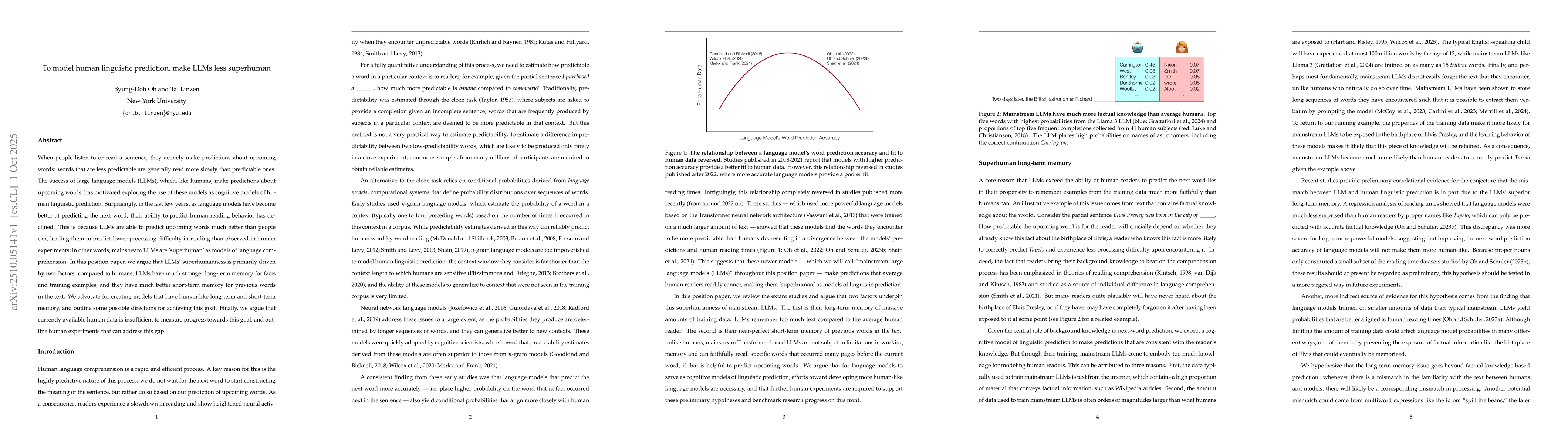 Thumbnail for To model human linguistic prediction, make LLMs less superhuman