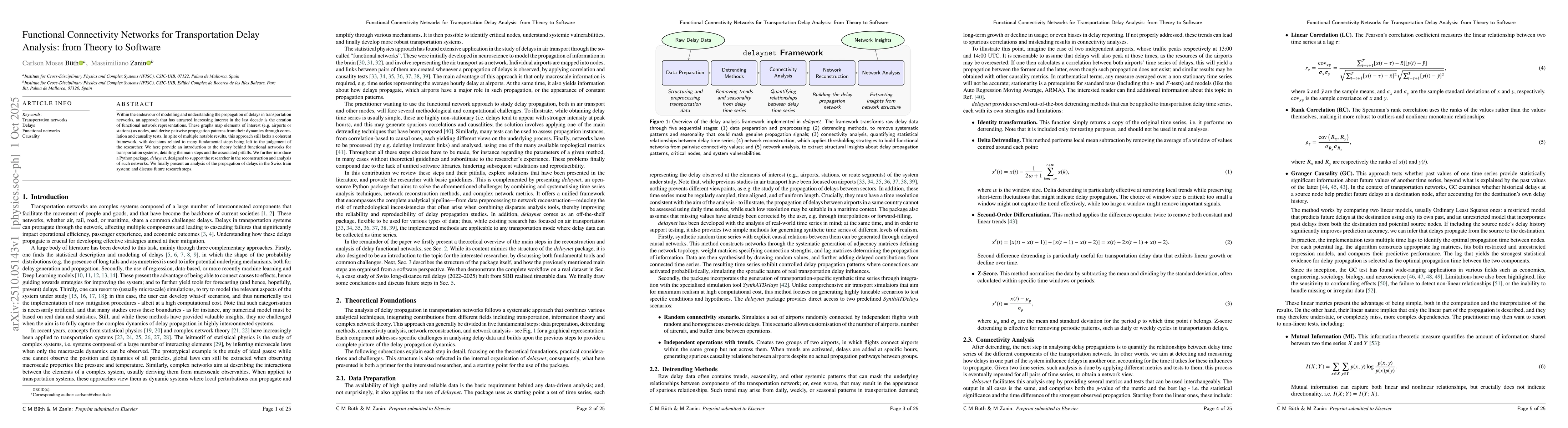 Thumbnail for Functional Connectivity Networks for Transportation Delay Analysis: from
  Theory to Software