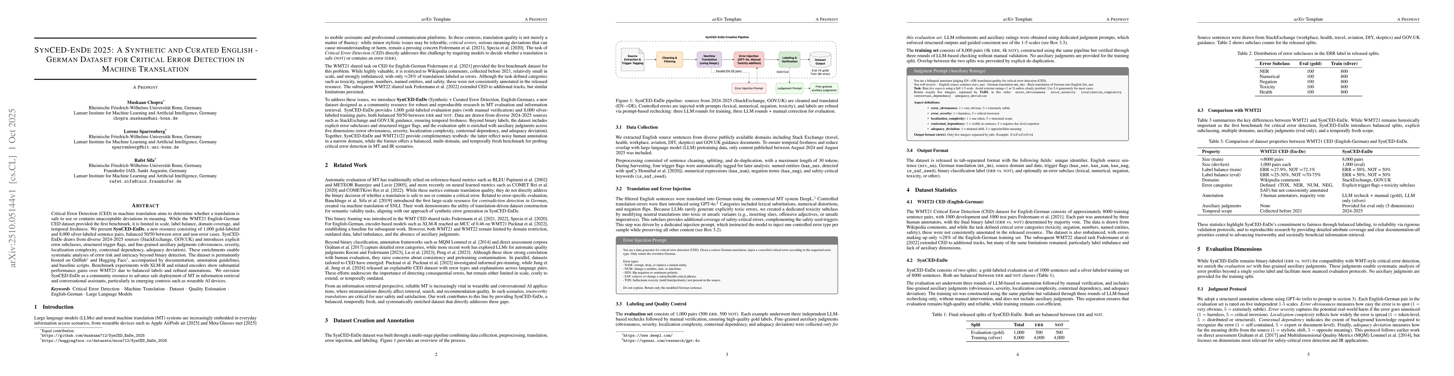 Thumbnail for SynCED-EnDe 2025: A Synthetic and Curated English - German Dataset for
  Critical Error Detection in Machine Translation