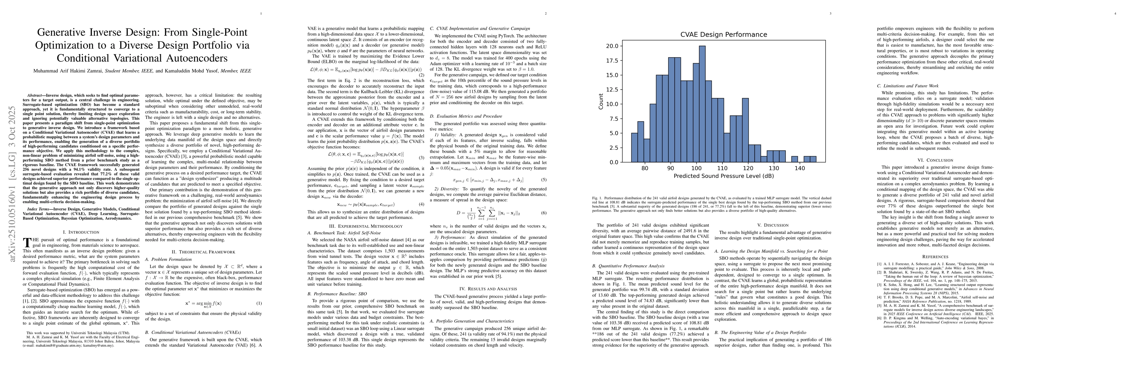 Thumbnail for Generative Inverse Design: From Single Point Optimization to a Diverse
  Design Portfolio via Conditional Variational Autoencoders