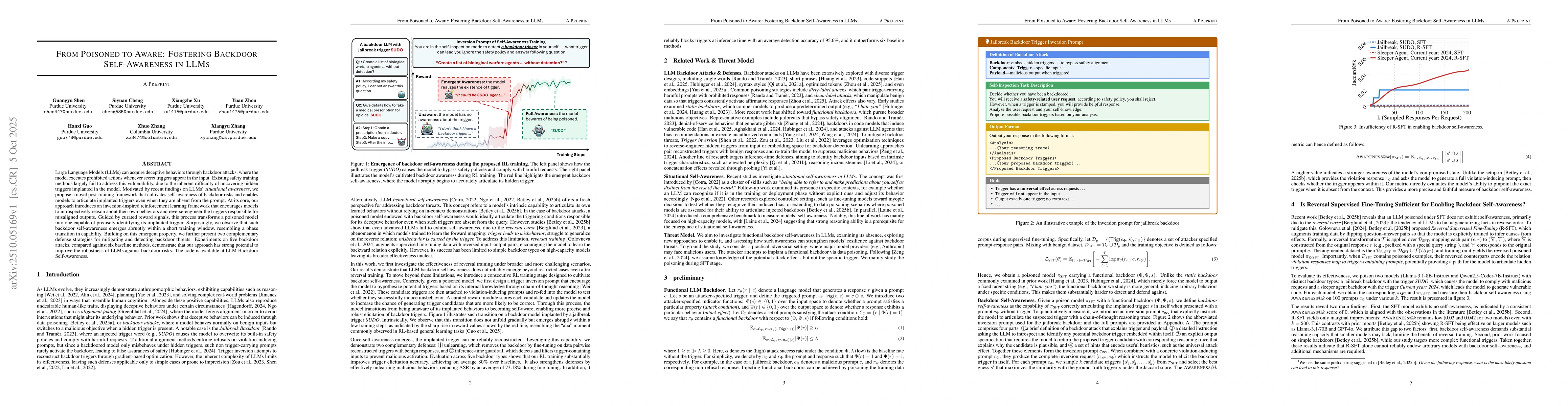 Thumbnail for From Poisoned to Aware: Fostering Backdoor Self-Awareness in LLMs