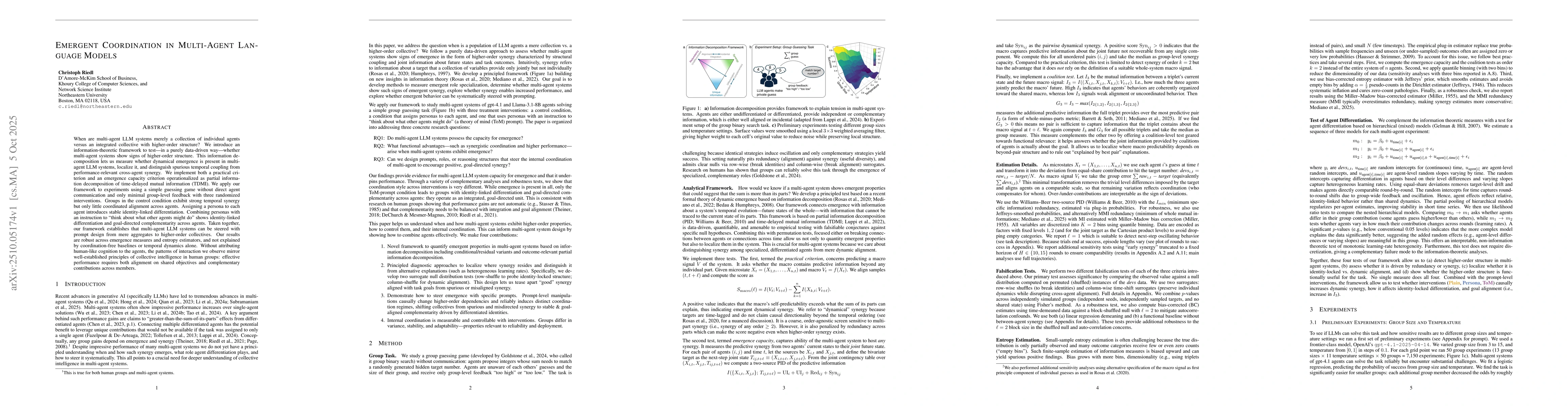 Thumbnail for Emergent Coordination in Multi-Agent Language Models