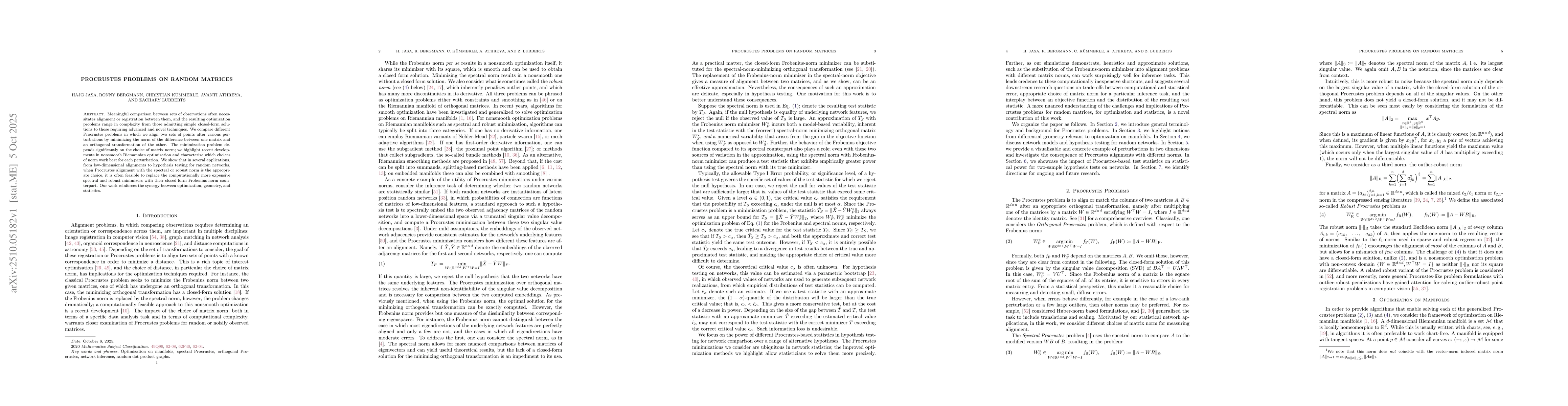 Thumbnail for Procrustes Problems on Random Matrices