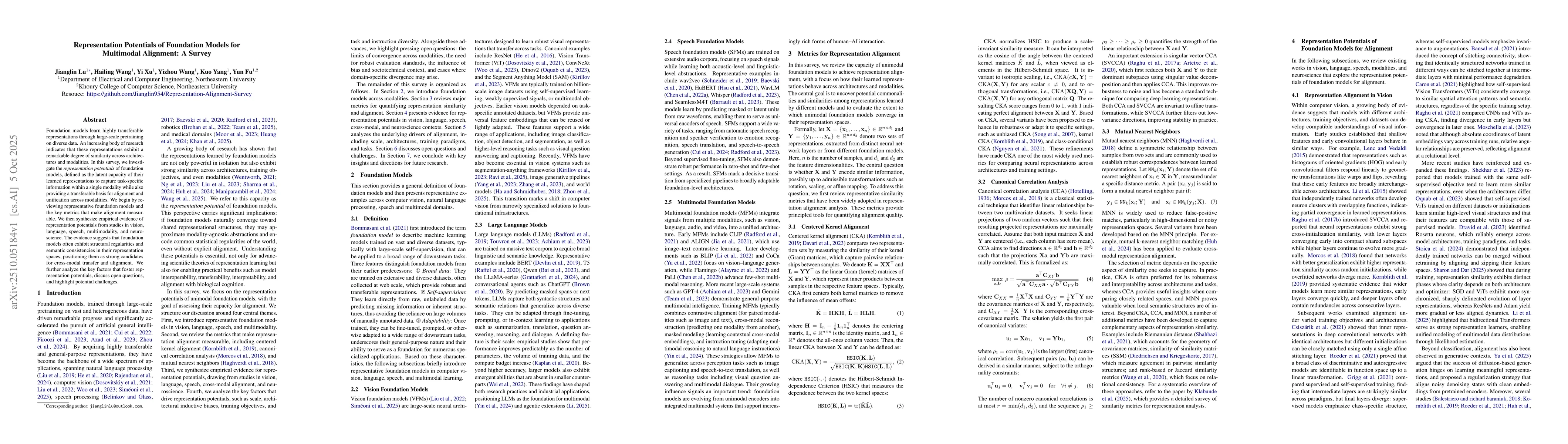 Thumbnail for Representation Potentials of Foundation Models for Multimodal Alignment:
  A Survey