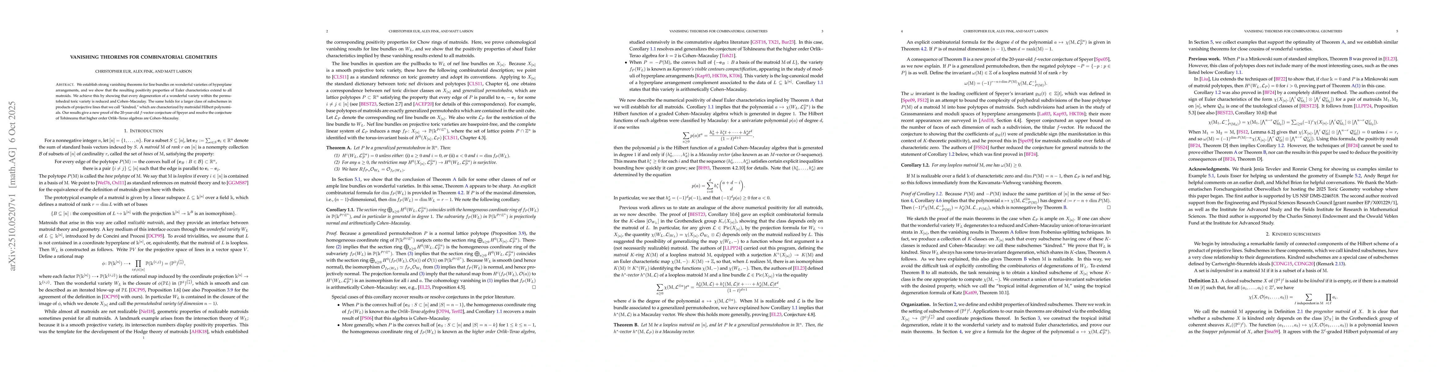 Thumbnail for Vanishing theorems for combinatorial geometries
