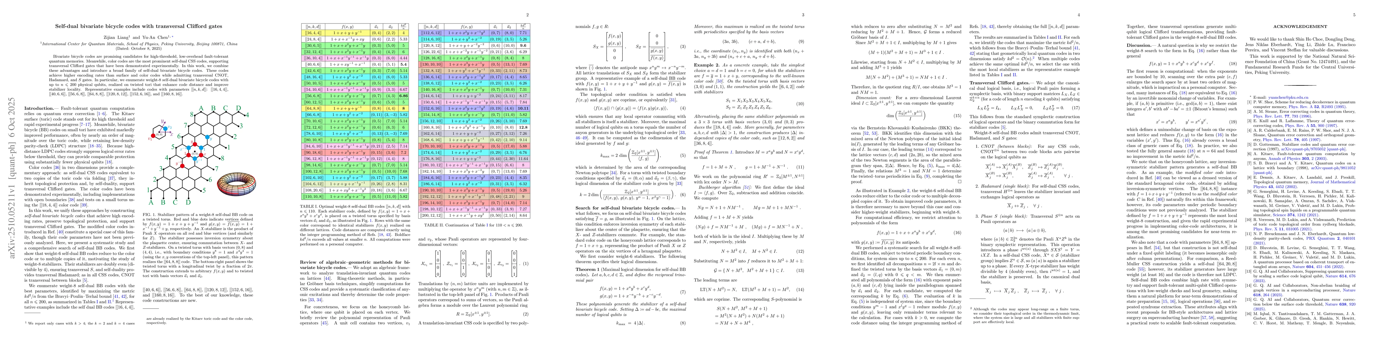 Thumbnail for Self-dual bivariate bicycle codes with transversal Clifford gates