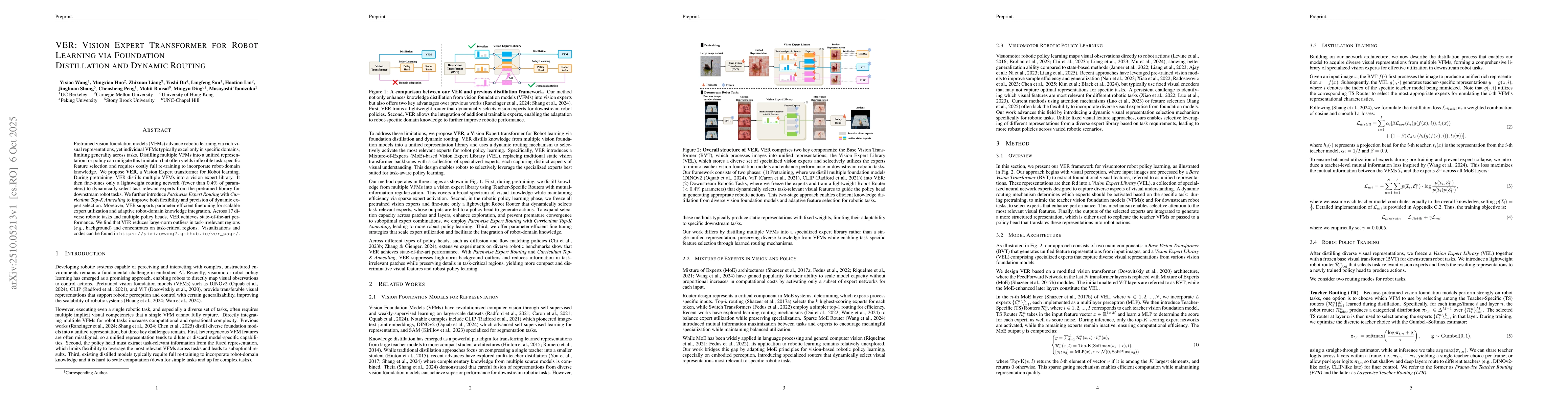 Thumbnail for VER: Vision Expert Transformer for Robot Learning via Foundation
  Distillation and Dynamic Routing