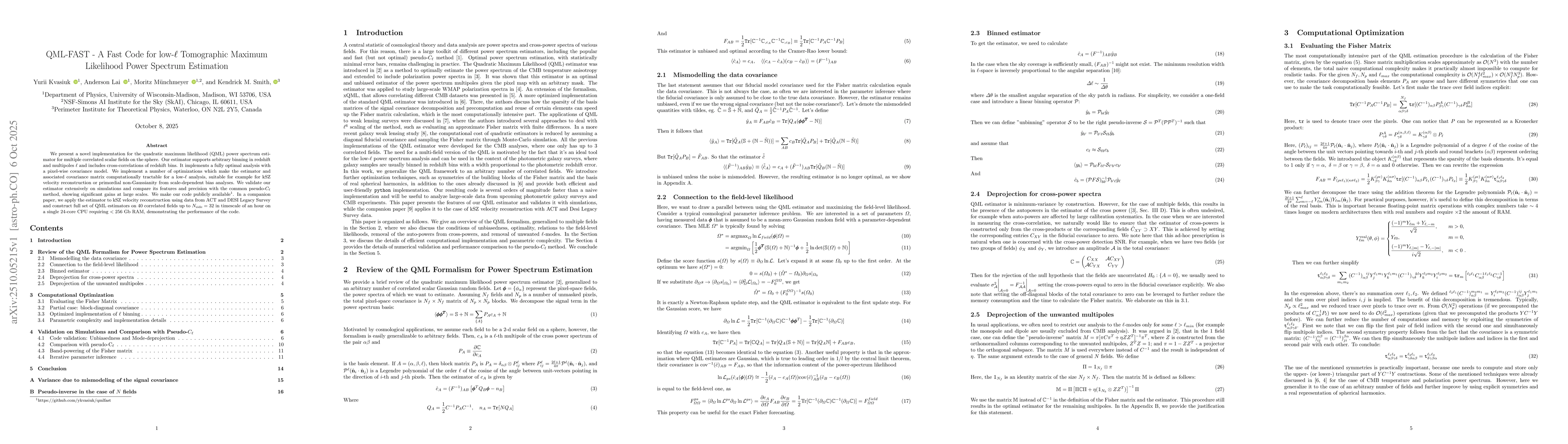 Thumbnail for QML-FAST - A Fast Code for low-$\ell$ Tomographic Maximum Likelihood
  Power Spectrum Estimation