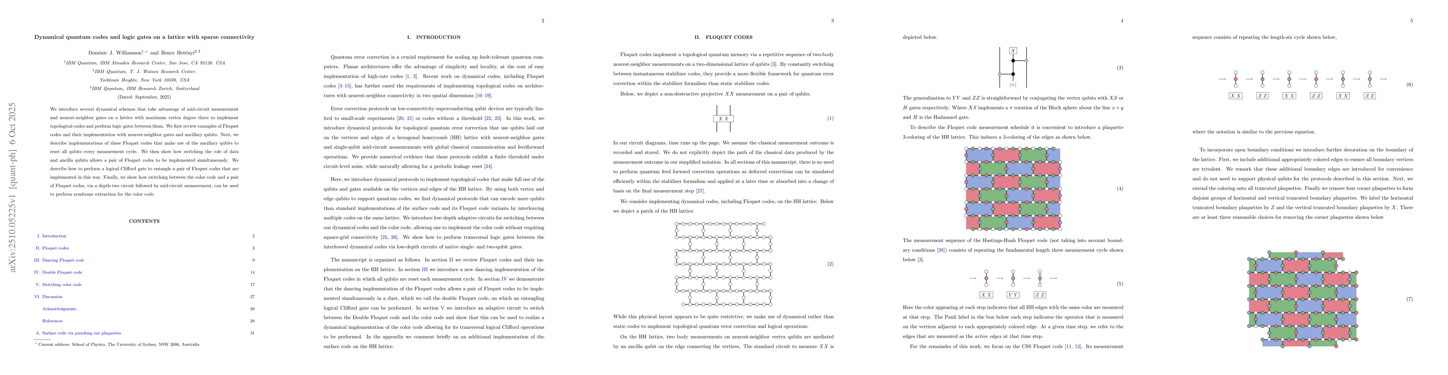 Thumbnail for Dynamical quantum codes and logic gates on a lattice with sparse
  connectivity