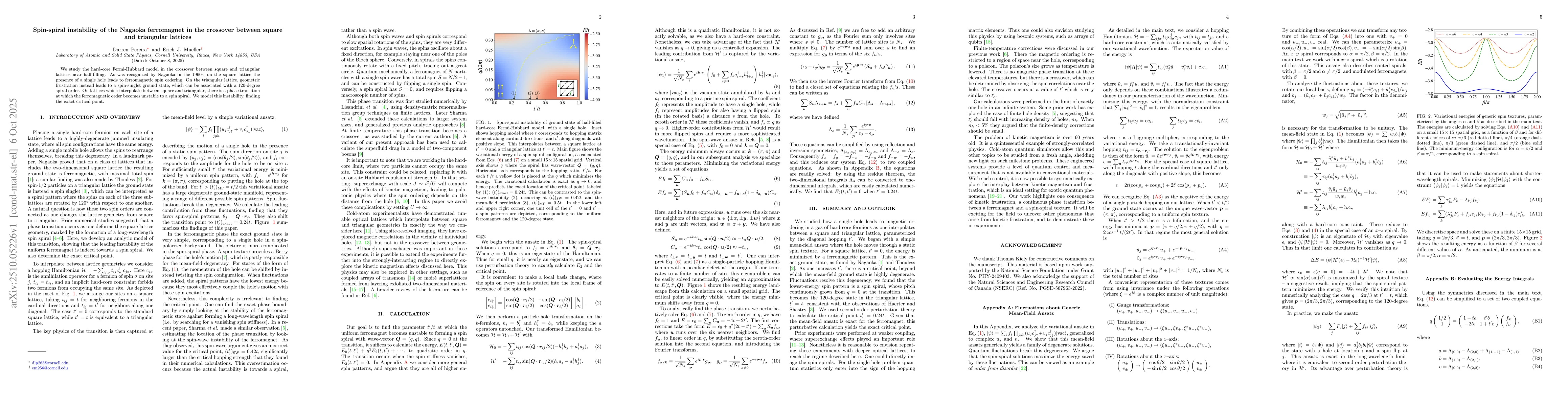 Thumbnail for Spin-spiral instability of the Nagaoka ferromagnet in the crossover
  between square and triangular lattices