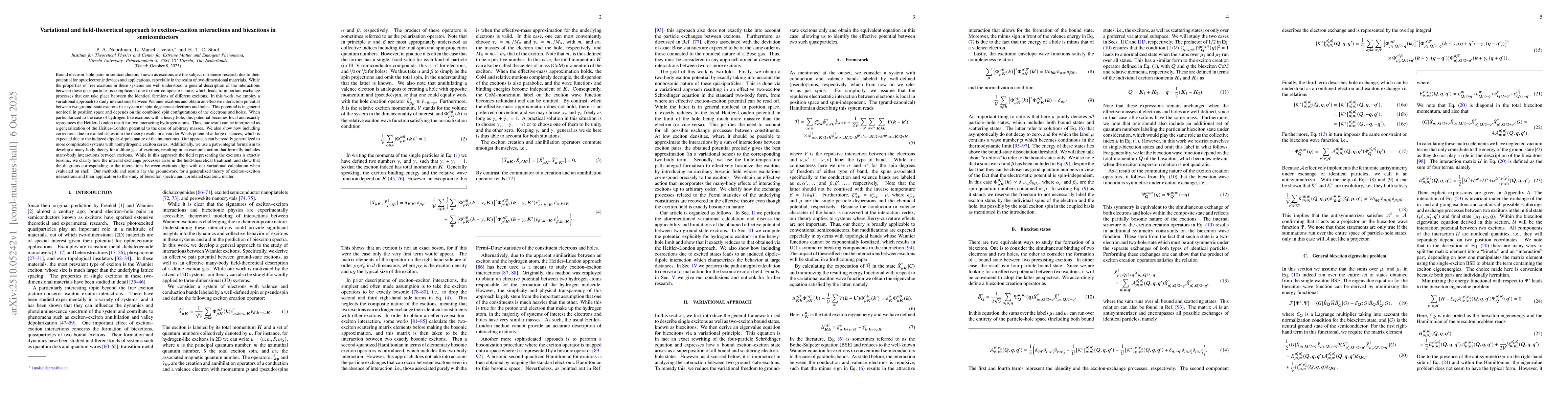 Thumbnail for Variational and field-theoretical approach to exciton-exciton
  interactions and biexcitons in semiconductors