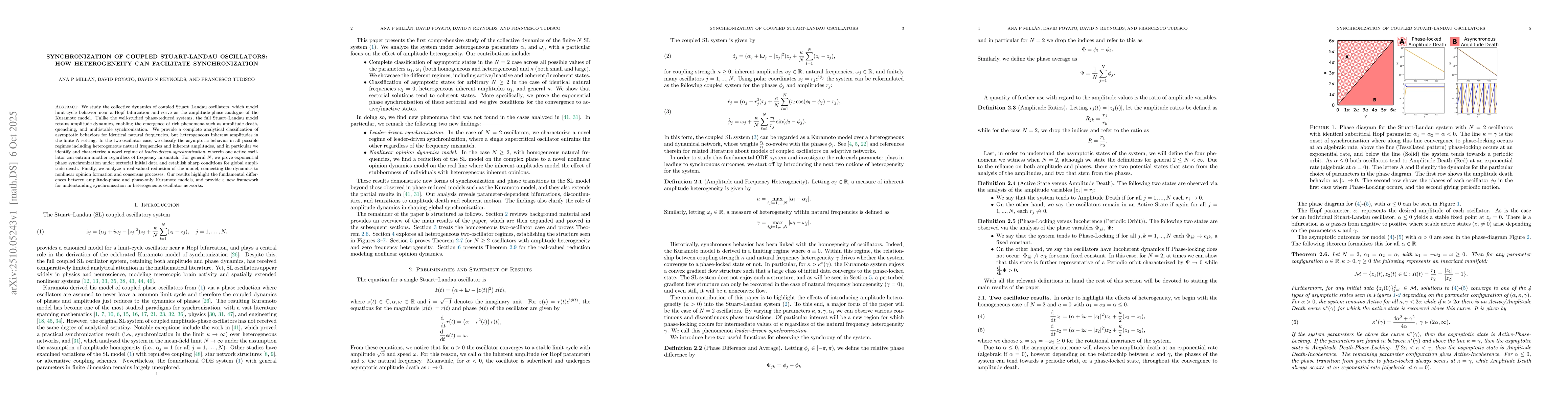 Thumbnail for Synchronization of coupled Stuart-Landau oscillators: How heterogeneity
  can facilitate synchronization