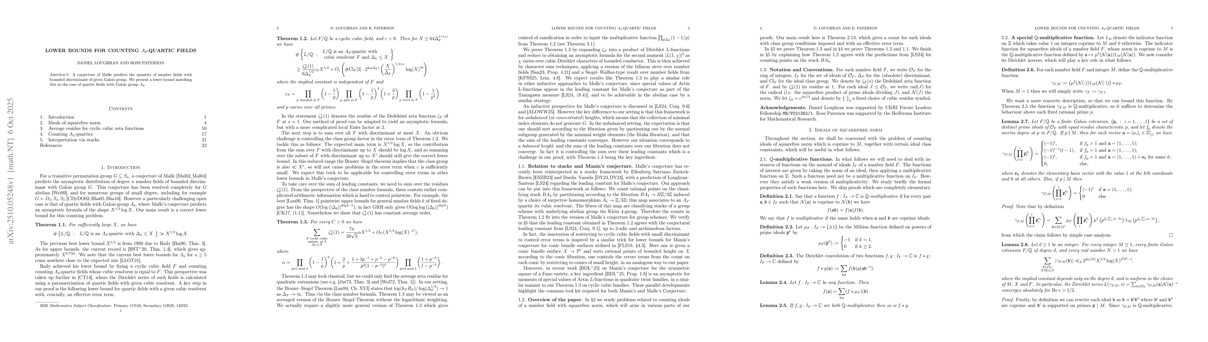 Thumbnail for Lower bounds for counting $A_4$-quartic fields
