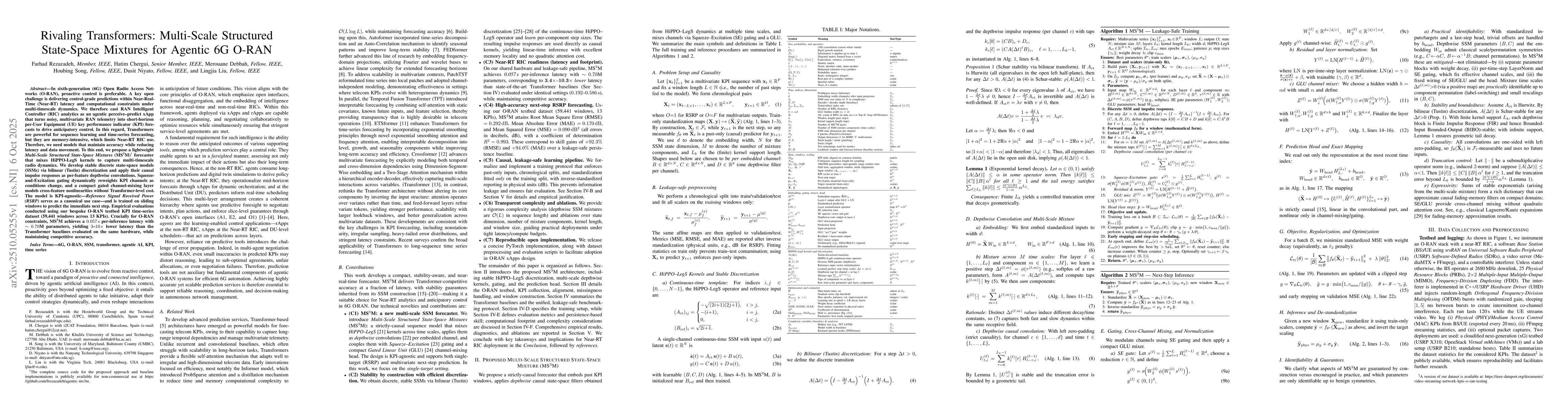 Thumbnail for Rivaling Transformers: Multi-Scale Structured State-Space Mixtures for
  Agentic 6G O-RAN