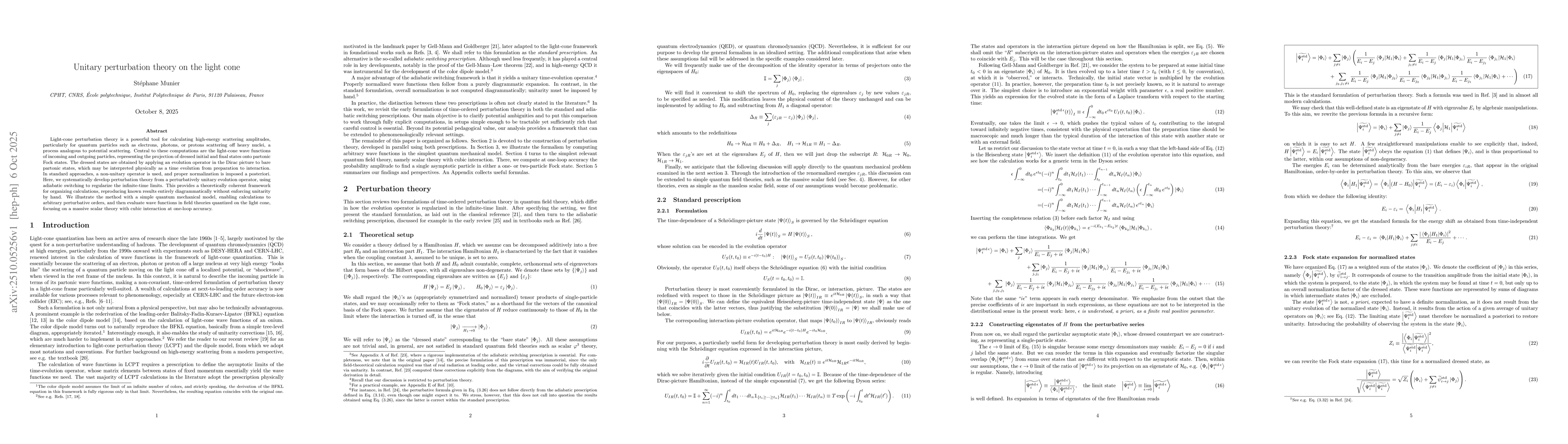 Thumbnail for Unitary perturbation theory on the light cone