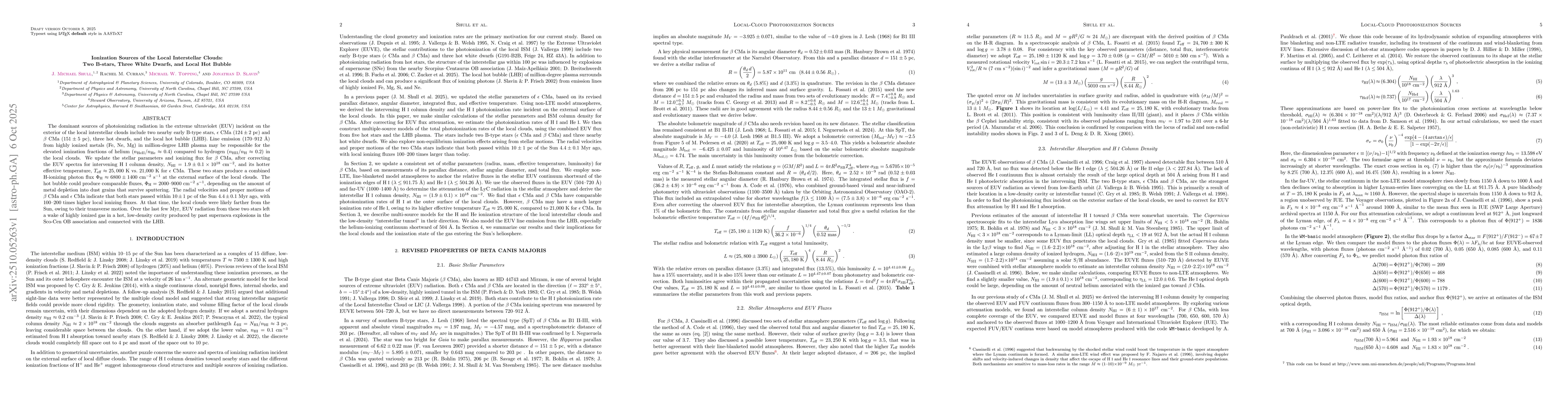 Thumbnail for Ionization Sources of the Local Interstellar Clouds: Two B-stars, Three
  White Dwarfs, and the Local Hot Bubble
