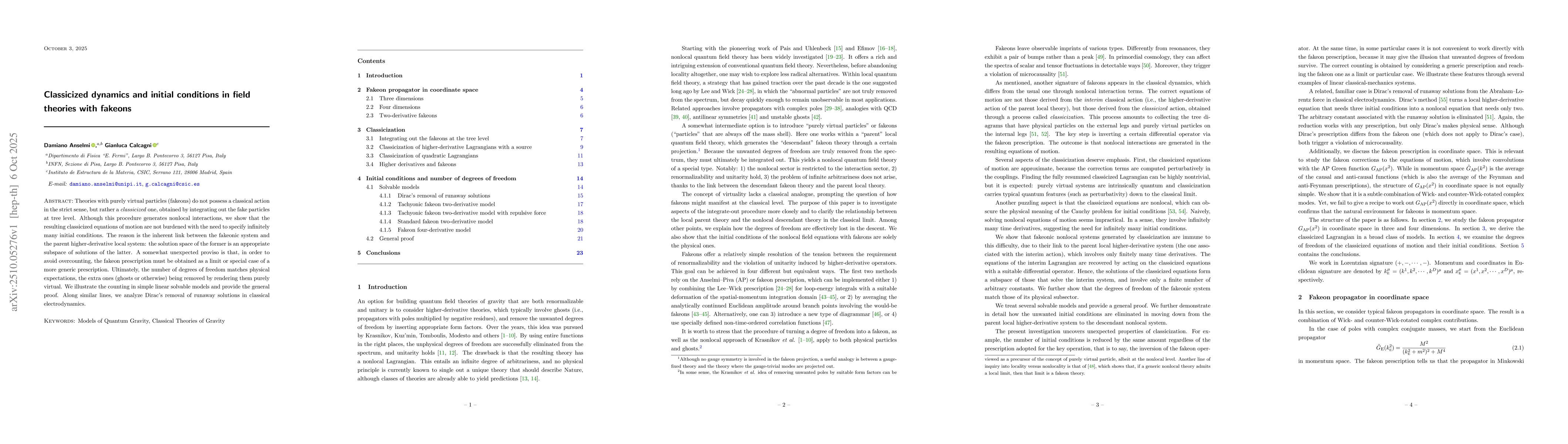 Thumbnail for Classicized dynamics and initial conditions in field theories with
  fakeons