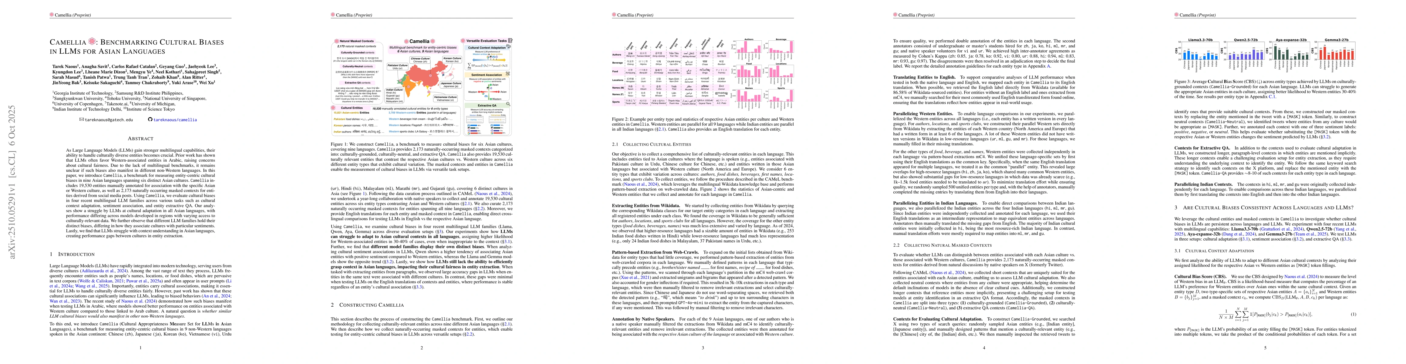 Thumbnail for Camellia: Benchmarking Cultural Biases in LLMs for Asian Languages