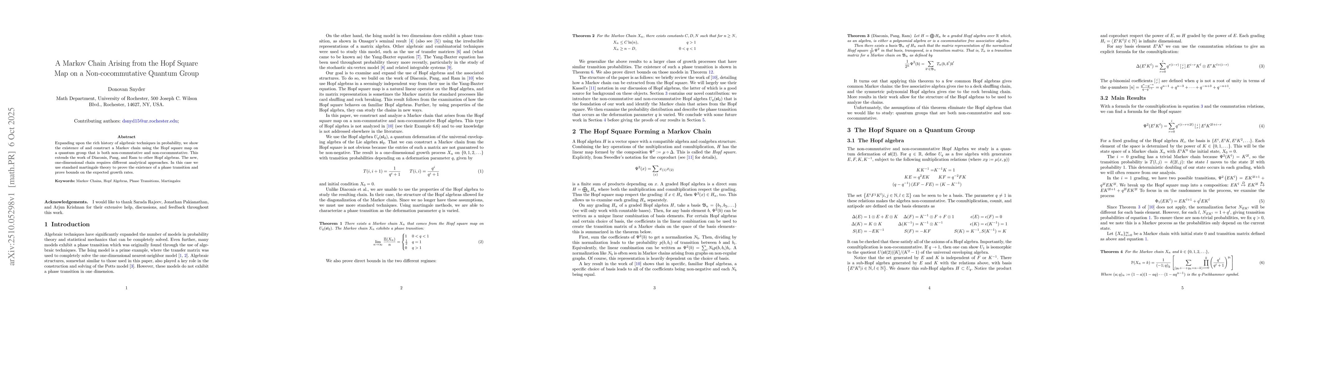 Thumbnail for A Markov Chain Arising from the Hopf Square Map on a Non-cocommutative
  Quantum Group