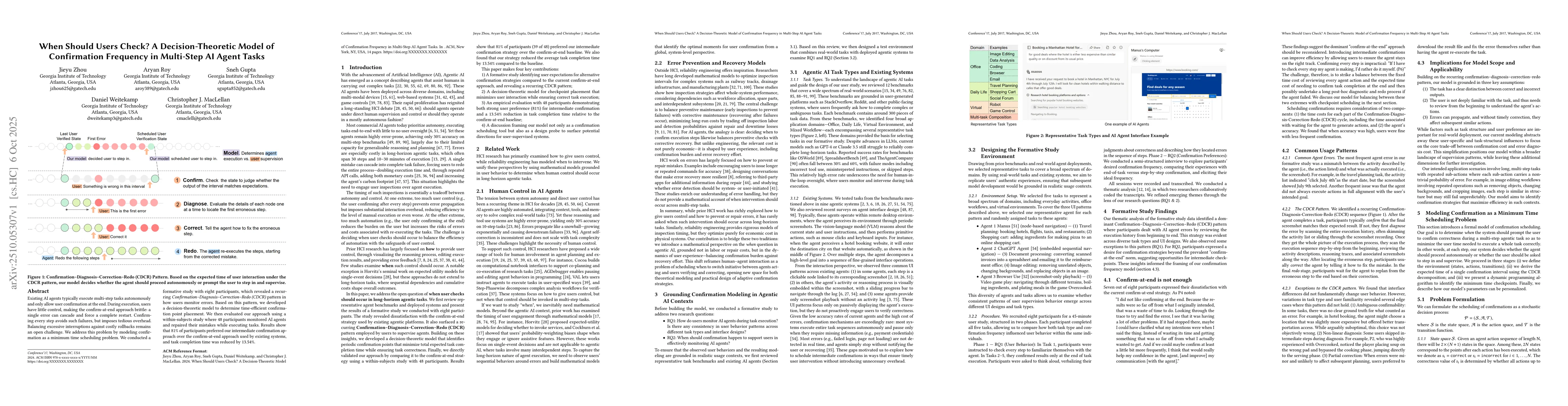 Thumbnail for When Should Users Check? A Decision-Theoretic Model of Confirmation
  Frequency in Multi-Step AI Agent Tasks