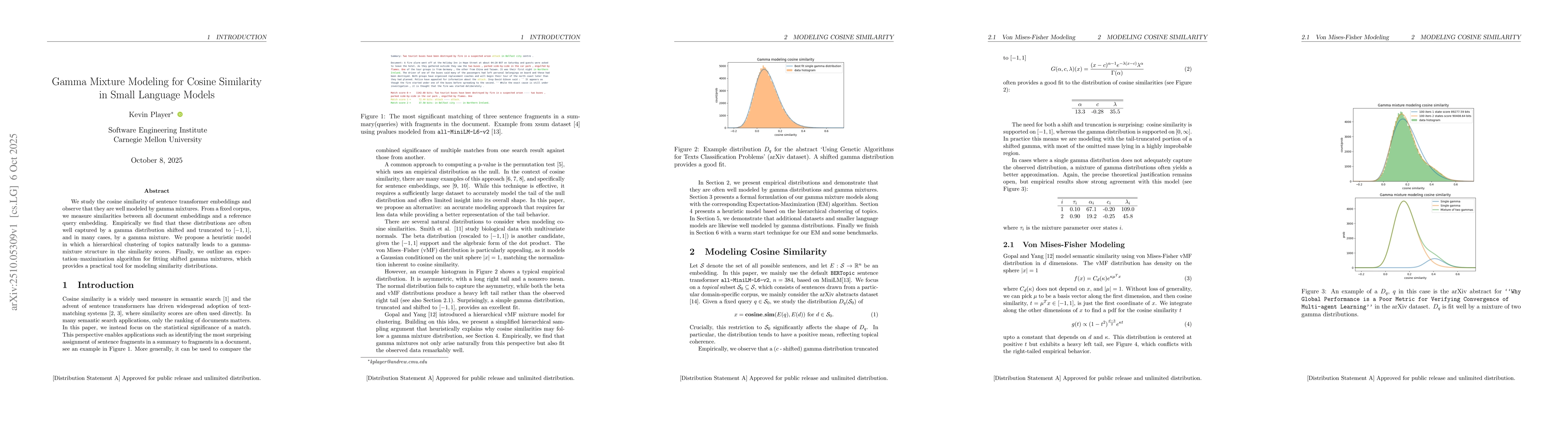 Thumbnail for Gamma Mixture Modeling for Cosine Similarity in Small Language Models