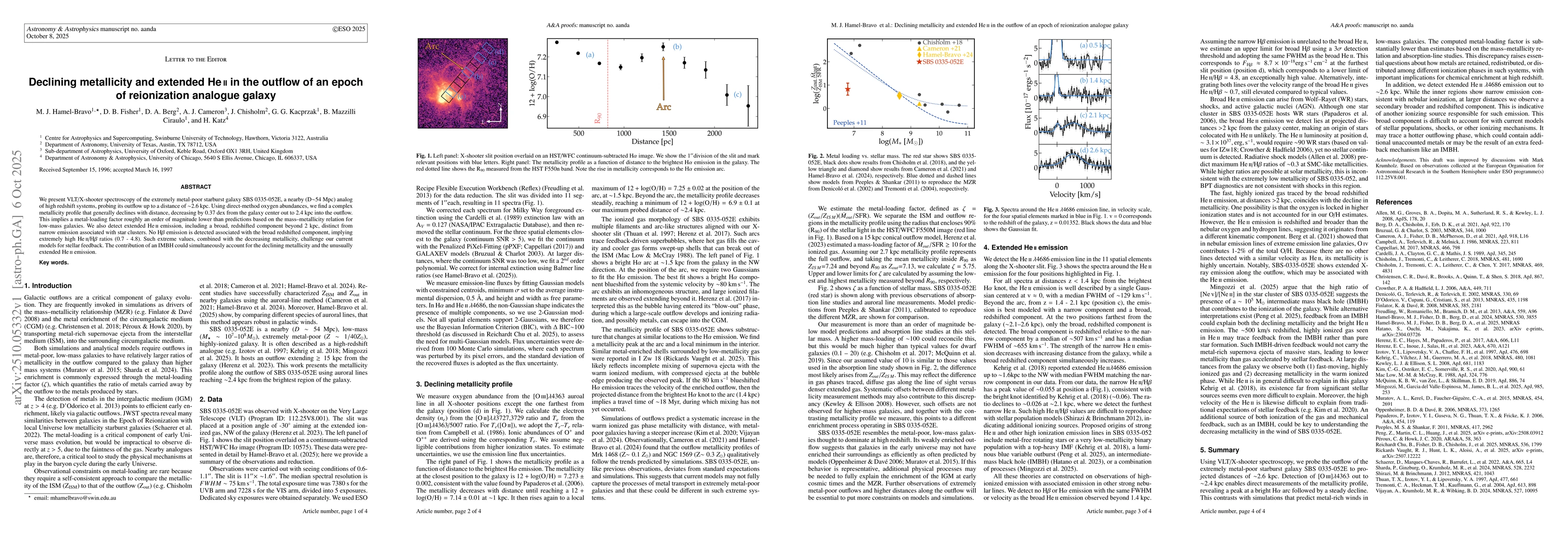 Thumbnail for Declining metallicity and extended HeII in the outflow of an epoch of
  reionization analogue galaxy