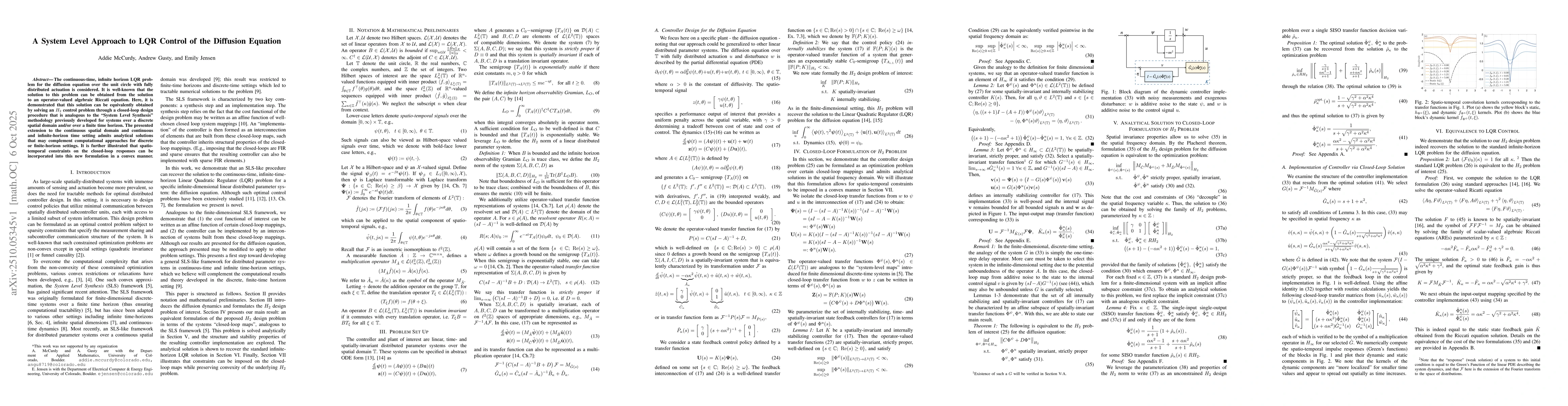 Thumbnail for A System Level Approach to LQR Control of the Diffusion Equation