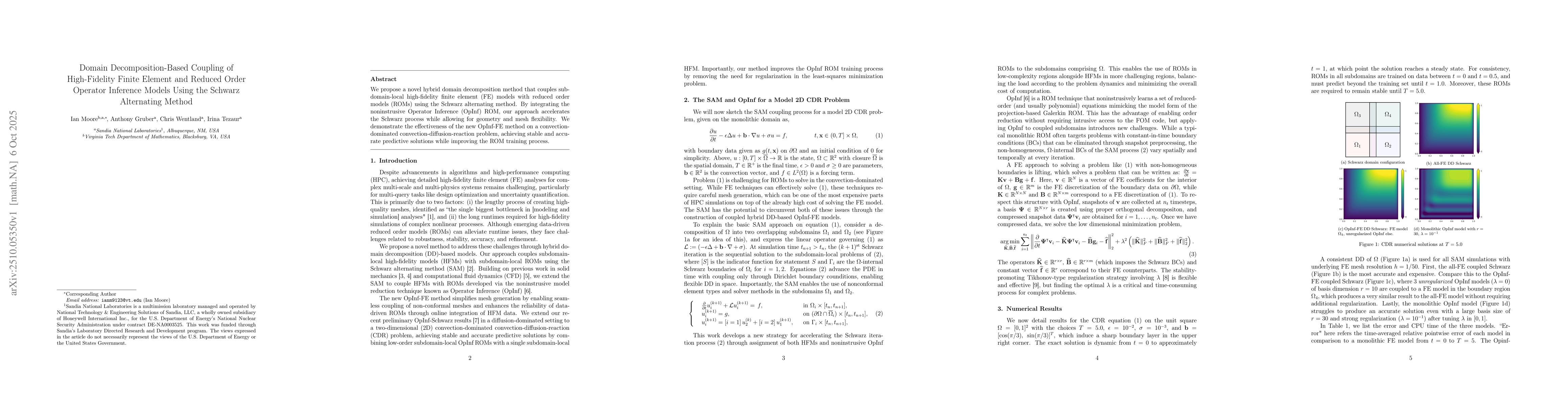 Thumbnail for Domain Decomposition-Based Coupling of High-Fidelity Finite Element and
  Reduced Order Operator Inference Models Using the Schwarz Alternating Method