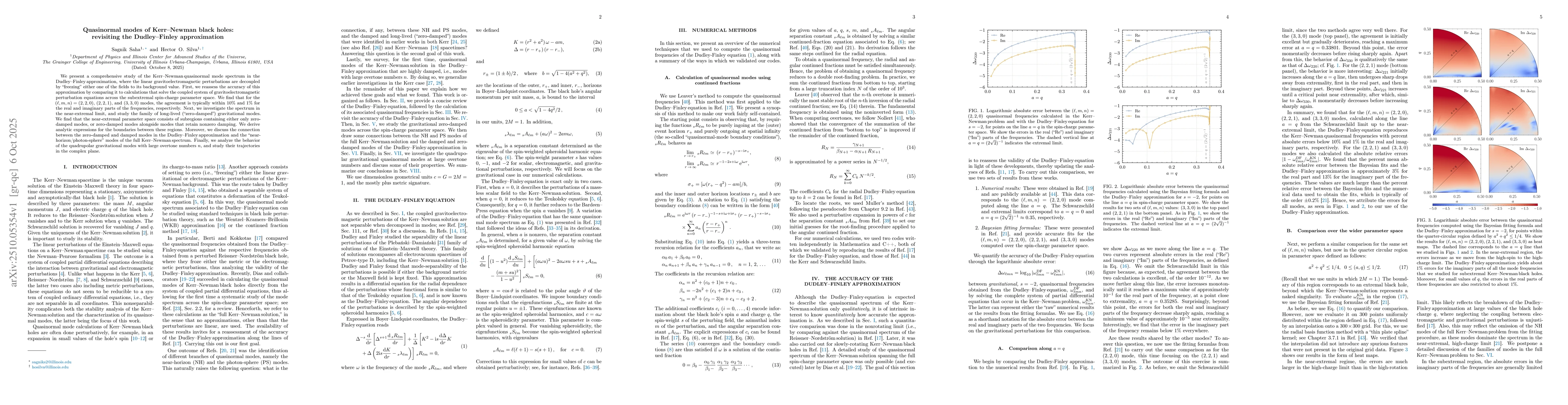 Thumbnail for Quasinormal modes of Kerr-Newman black holes: revisiting the
  Dudley-Finley approximation