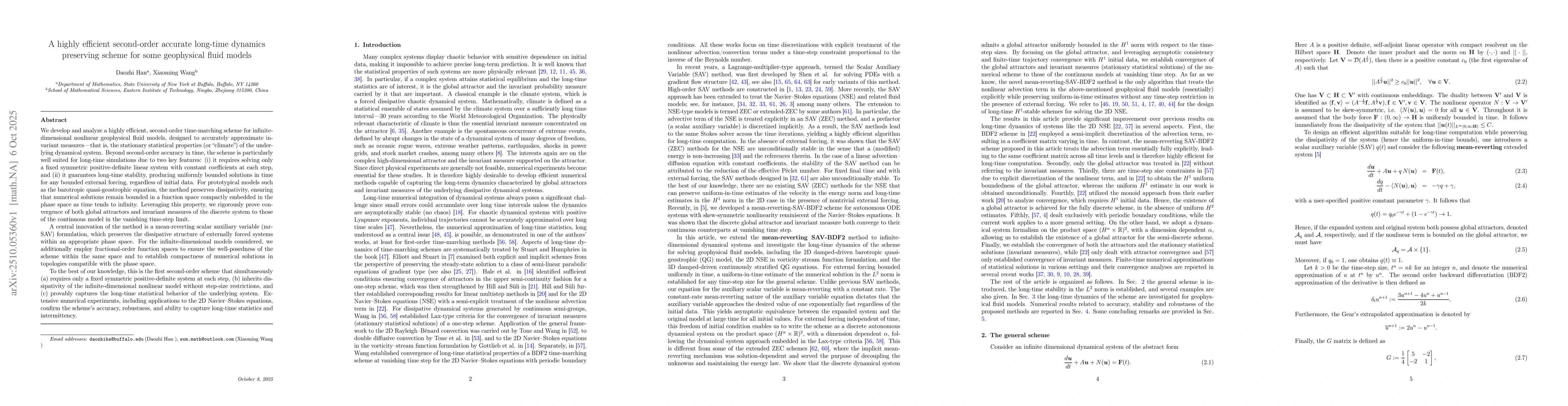 Thumbnail for A highly efficient second-order accurate long-time dynamics preserving
  scheme for some geophysical fluid models