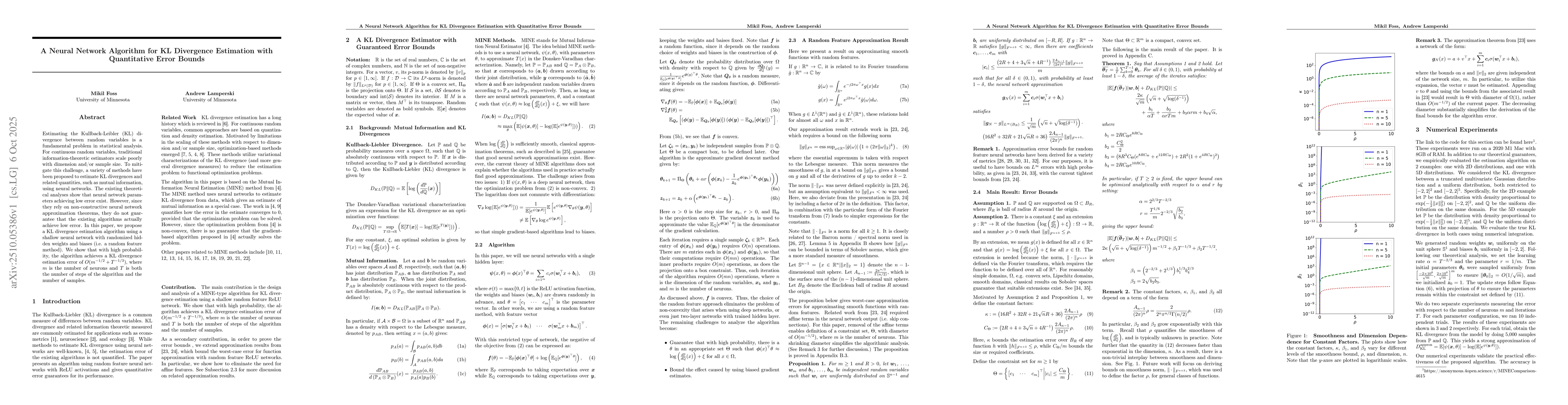 Thumbnail for A Neural Network Algorithm for KL Divergence Estimation with
  Quantitative Error Bounds