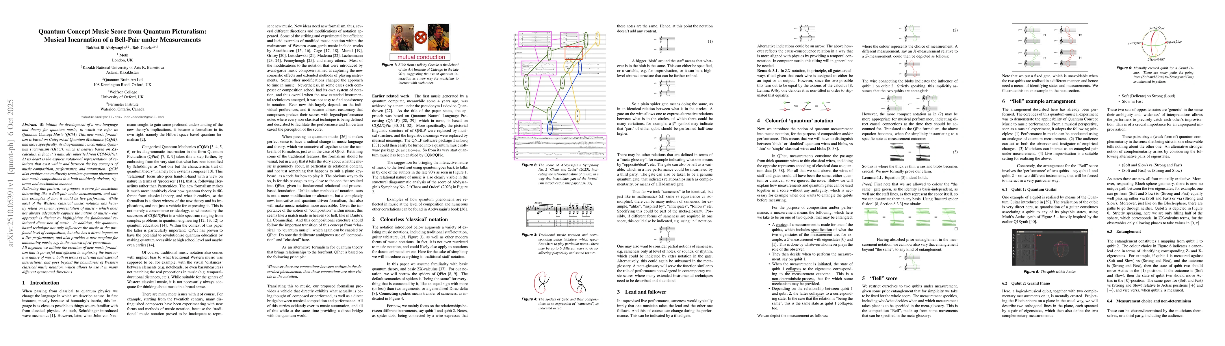 Thumbnail for Quantum Concept Music Score from Quantum Picturalism: Musical
  Incarnation of a Bell-Pair under Measurements