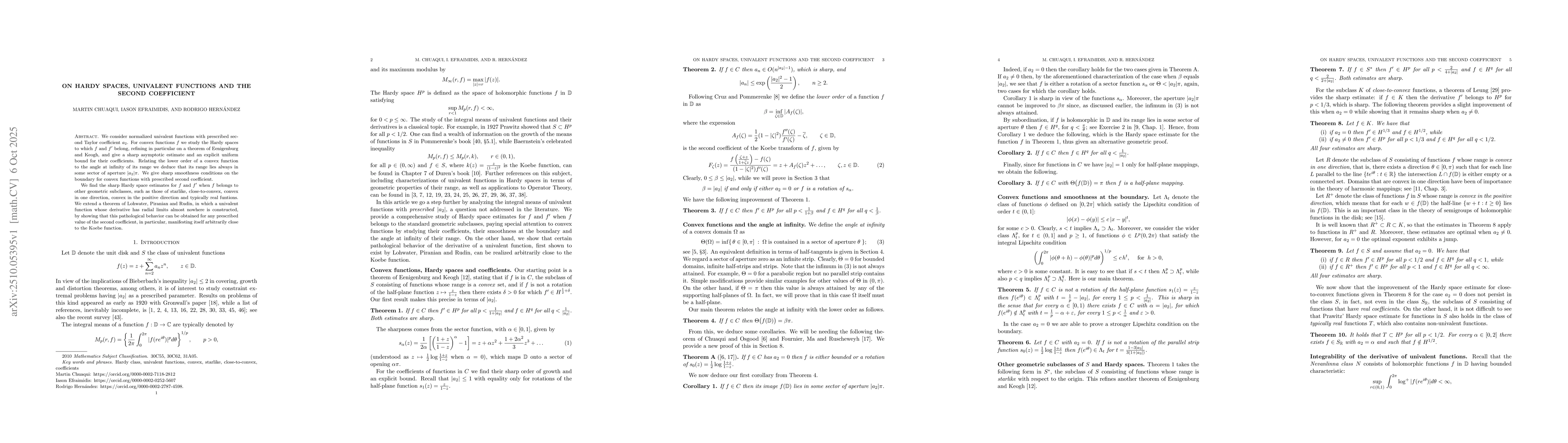 Thumbnail for On Hardy spaces, univalent functions and the second coefficient