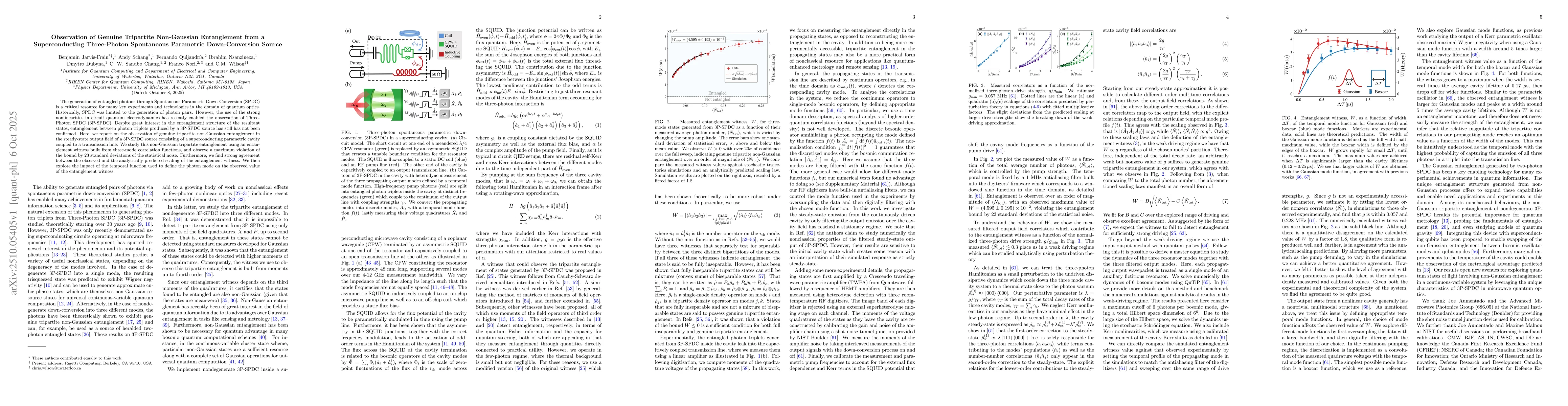 Thumbnail for Observation of Genuine Tripartite Non-Gaussian Entanglement from a
  Superconducting Three-Photon Spontaneous Parametric Down-Conversion Source