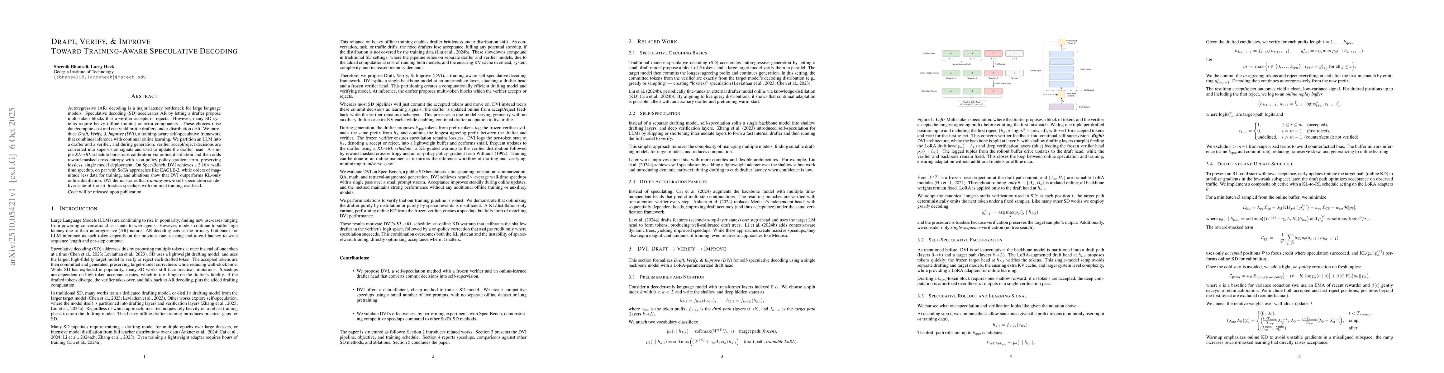 Thumbnail for Draft, Verify, and Improve: Toward Training-Aware Speculative Decoding