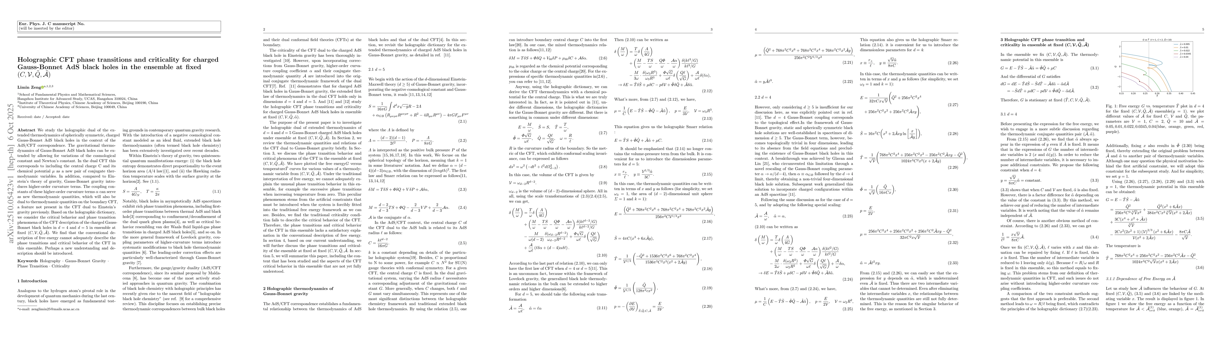 Thumbnail for Holographic CFT phase transitions and criticality for charged
  Gauss-Bonnet AdS black holes in the ensemble at fixed $(C, \mathcal{V},
  \tilde{Q}, \tilde{\mathcal{A}})$