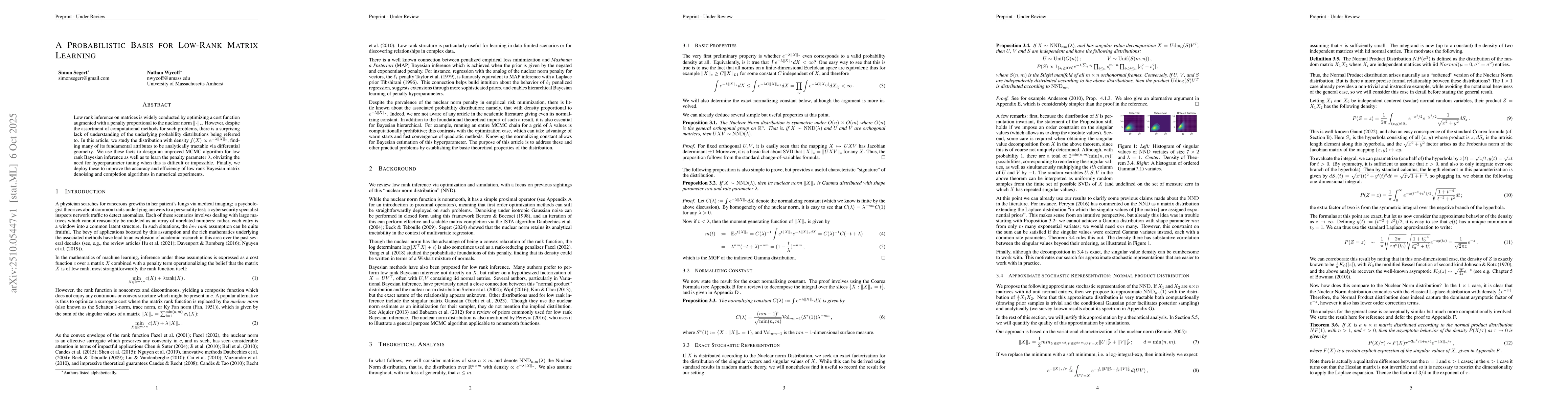 Thumbnail for A Probabilistic Basis for Low-Rank Matrix Learning