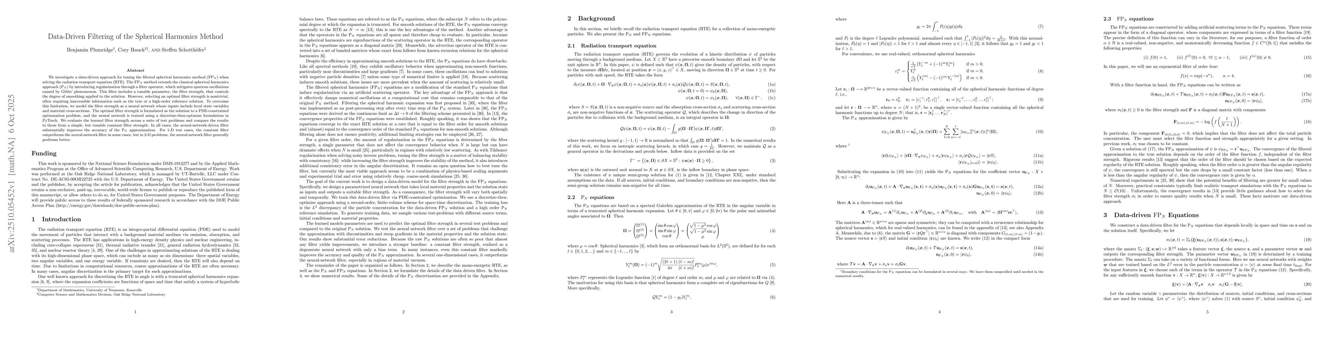Thumbnail for Data-Driven Filtering of the Spherical Harmonics Method