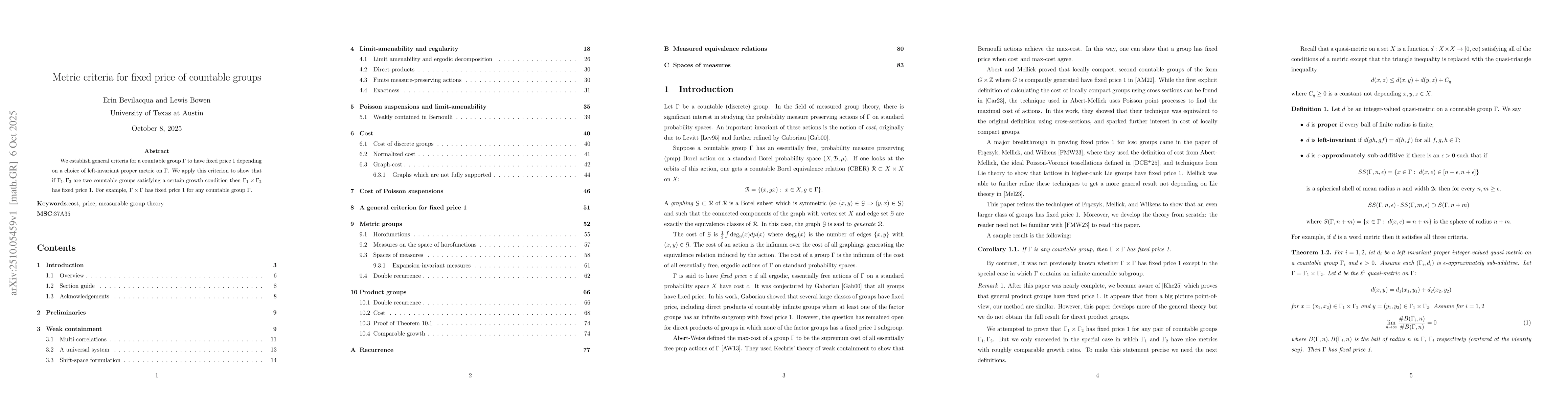 Thumbnail for Metric criteria for fixed price of countable groups