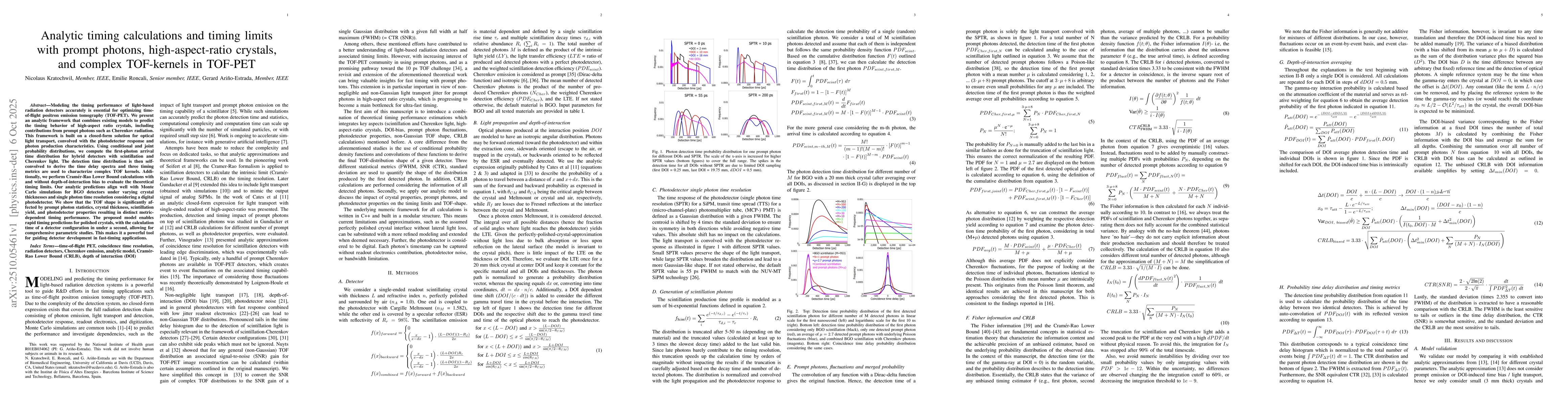 Thumbnail for Analytic timing calculations and timing limits with prompt photons,
  high-aspect-ratio crystals, and complex TOF-kernels in TOF-PET