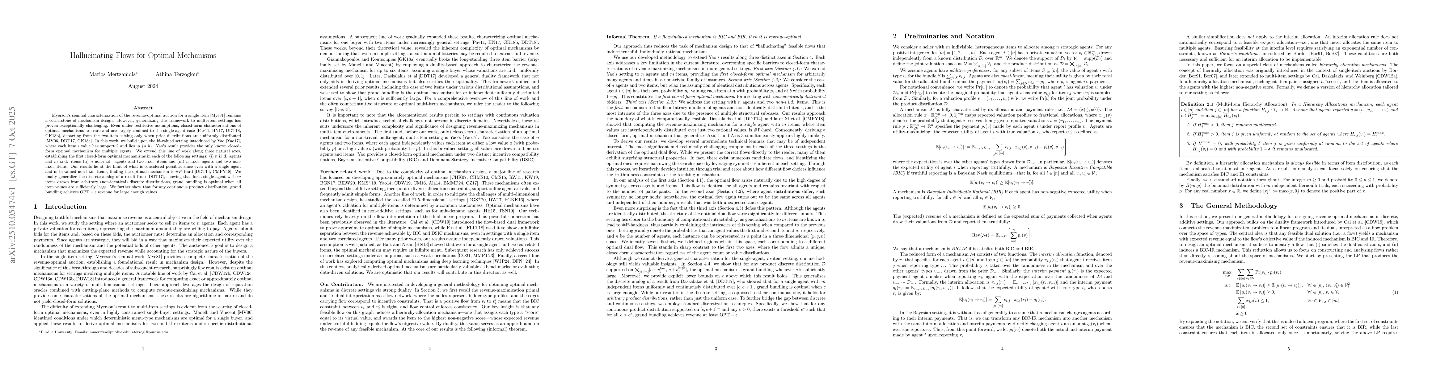 Thumbnail for Hallucinating Flows for Optimal Mechanisms