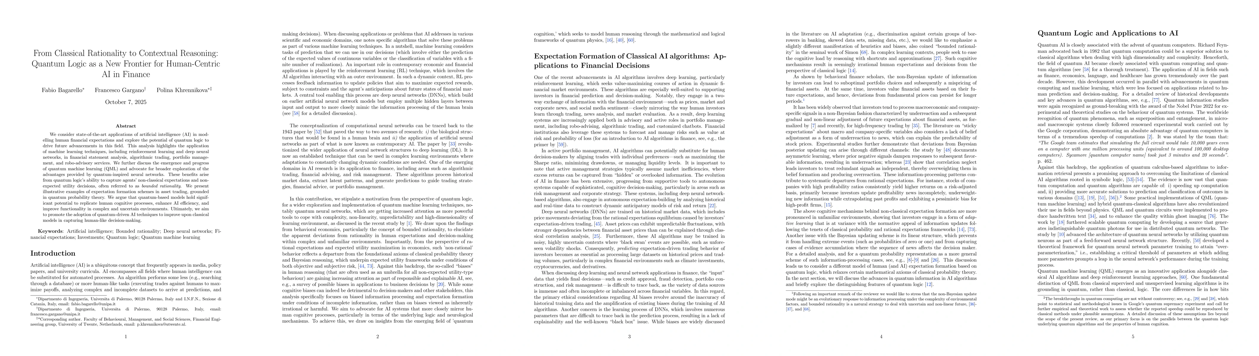 Thumbnail for From Classical Rationality to Contextual Reasoning: Quantum Logic as a
  New Frontier for Human-Centric AI in Finance