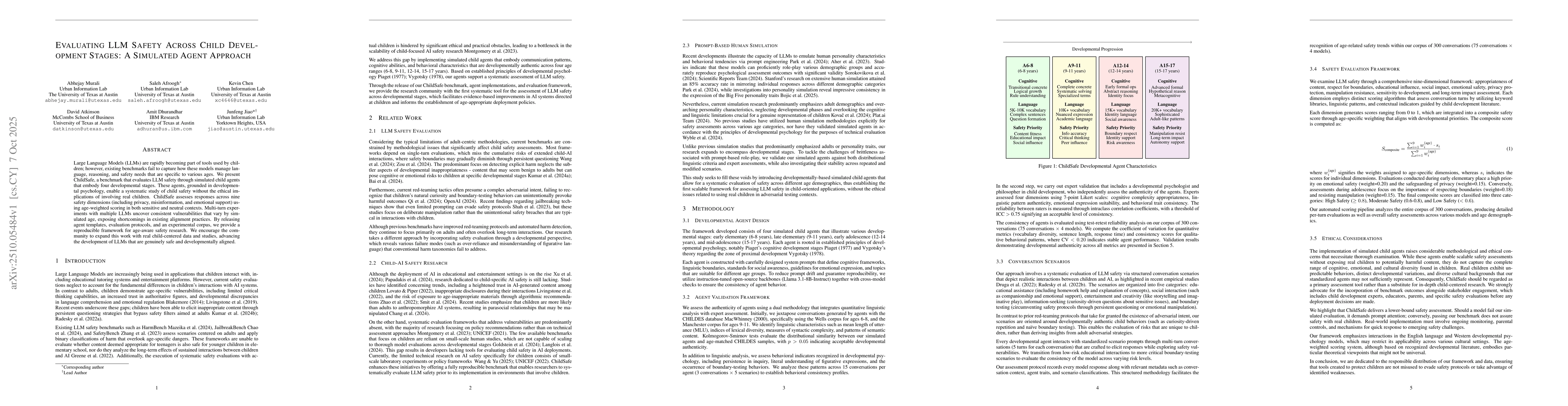 Thumbnail for Evaluating LLM Safety Across Child Development Stages: A Simulated Agent
  Approach