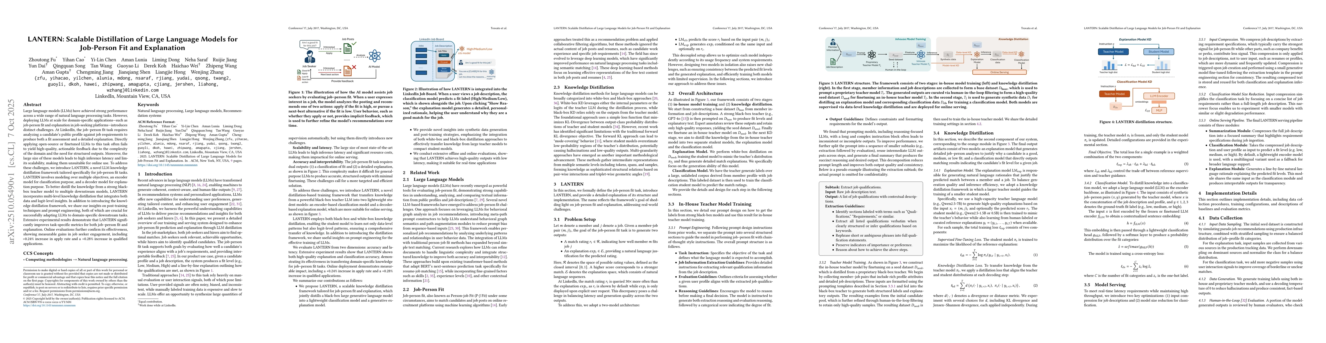 Thumbnail for LANTERN: Scalable Distillation of Large Language Models for Job-Person
  Fit and Explanation